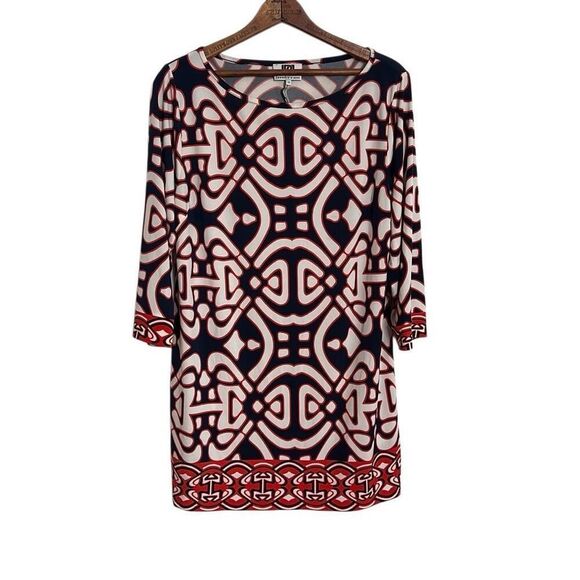 Laundry By Design Quarter Sleeve Geometric Shift Dress Navy Orange Size 12 - Picture 1 of 8